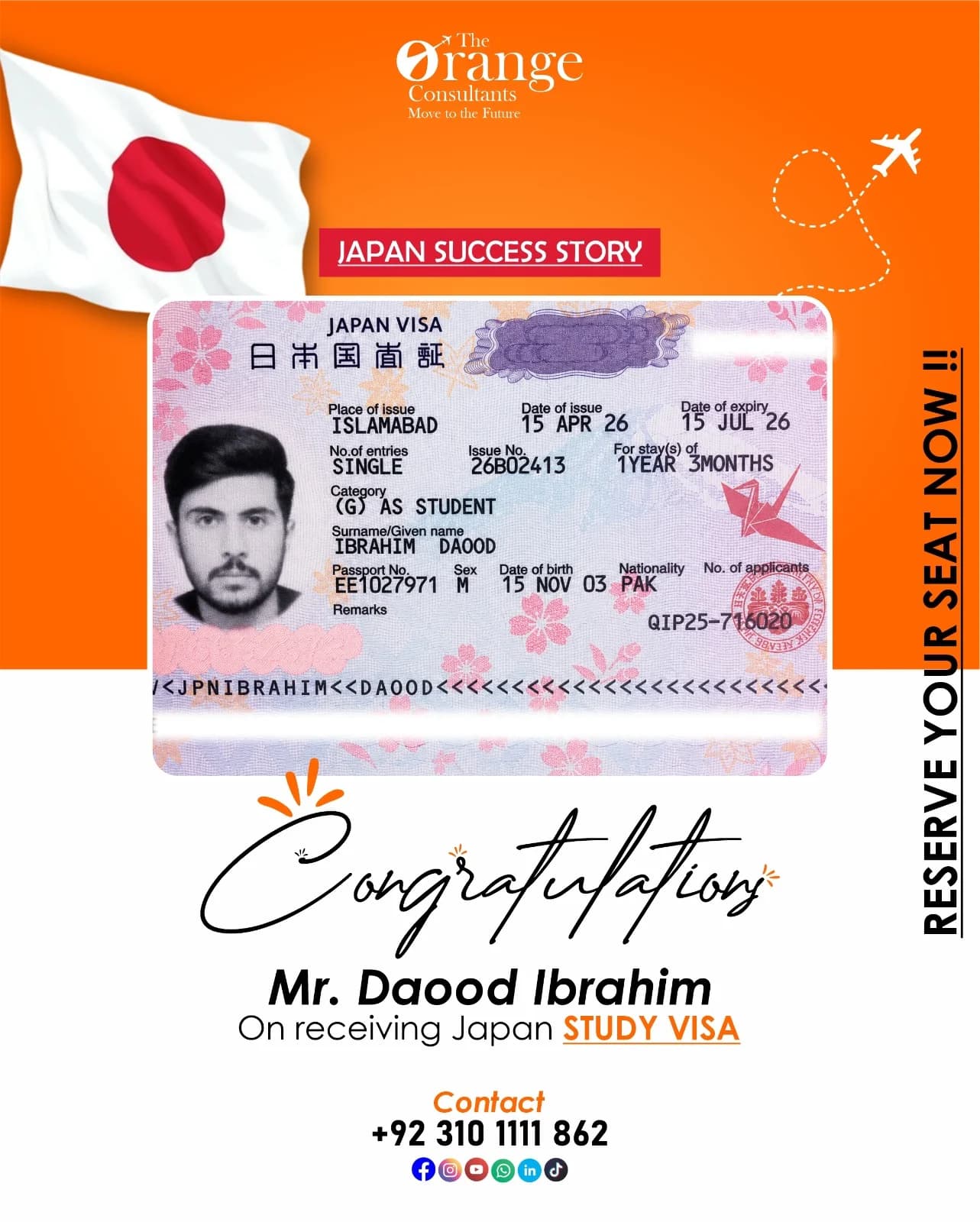 Mr. Daood Ibrahim — Japan Student Visa approval